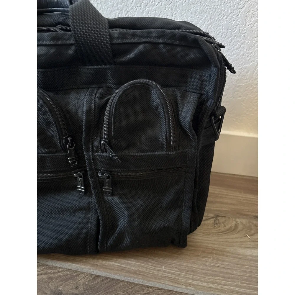 TUMI 2-Way Briefcase Black Nylon Leather Expandable Handbag 26141DH Mens